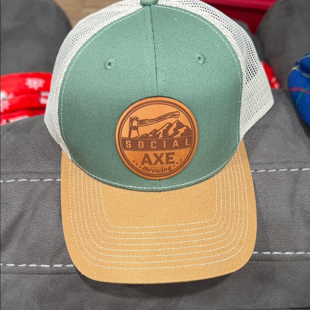 Social Axe Throwing Green and Tan Cap